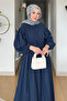 Divol Poplin Fabric Buttoned Hijab Dress - Navy Blue - 4