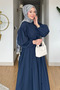 Divol Poplin Fabric Buttoned Hijab Dress - Navy Blue - 2