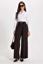 Women's Relax Fit Comfortable Cut Pleated Double Pocket Belted Brown Trousers