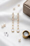 Pearl and Stone Long Drop Earrings 6.5 Cm. - 3