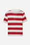 Women's Red Striped Short Sleeve Blouse - 6
