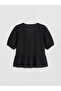 Black V-Neck Balloon Sleeve Blouse - 5