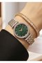 Milano Women's Silver Rose Metal Cord Stone Green Dial Minimal Wristwatch 2 Years Warranty