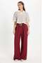 Women's Relax Fit Comfortable Cut Pleated Double Pocket Belted Burgundy Trousers - 4