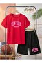Newyork Pink Text Printed Top and Shorts/T-Shirt Two-Piece Summer Children's Set