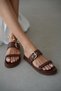 Carmia Women's Slippers with Adjustable Gold Buckle and Velcro Tape Detail - Brown