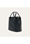 Women's Black Shoulder Bag with Stitching Detail - 2