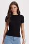 Women's Slim Fit Tight Fit Cotton Short Sleeve Crew Neck Black T-Shirt Blouse