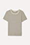 Women's Yellow Striped Fitted Crew Neck T-Shirt