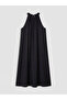 Black Gathered A-Line Modal Blend Dress - 5