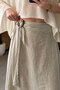 Special Imported Series Elastic Waist 100% Linen Skirt - Beige - 3