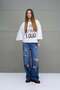 White Slogan Asymmetrical Oversize T-Shirt 18035 - 2