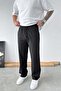 Black Basic Baggy Fabric Trousers with Elastic Waist - 3