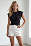 Black Crew Neck Drape Detailed Padded Sandy Blouse Alc-X15485 - 3