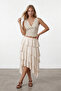Ecru Strappy Drape Detailed Polka Dot Crop Blouse Alc-X15484 - 3