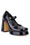 Dza07-337565 Black Patent Leather 10 cm Thick Heeled Platform Women's Shoes