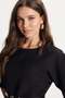 Women's Slim Fit Bat Sleeve Thin Belted Zippered Black Blouse Shirt - 3