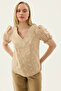 Floral Print V-Neck Balloon Sleeve Blouse - 3