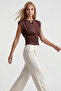 Bitter Brown Crew Neck Drape Detailed Padded Sandy Blouse Alc-X15485 - 3