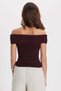 Women's Slim Fit Slim Fit Cotton Boat Neck Short Sleeve Lycra Burgundy Blouse - 6