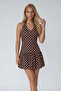 Coffee Polka Dot Drape Detailed 2-Piece Mini Sandy Dress with Shortsalc-X15490 - 3