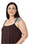 Plus Size Adjustable Drawstring Strap Ornamental Button Viscose Brown Blouse - 4