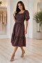 Women's Brown Polka Dot Pattern Square Neck Balloon Sleeve Midi Dress ---Nbk083 - 4