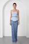 Women's Baby Blue Slim Fit Strapless Collar Sequin Long Evening Dress
