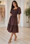 Women's Brown Polka Dot Pattern Square Neck Balloon Sleeve Midi Dress ---Nbk083 - 3