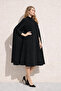 Women's Relax Fit Basic Sleeveless Black Cashmere Coat Poncho - 5