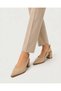 Women's Beige 7 Santim Heel Pointed Toe Women's Classic Leather Heeled Shoes Non-Slip Sole - 2
