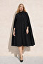 Women's Relax Fit Basic Sleeveless Black Cashmere Coat Poncho