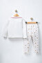 Baby Girl Patterned Pajama Set Cotton Long Sleeve Top and Bottom Set with Buttons - 4