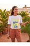 Limoncello Printed Oversize White Cotton T-Shirt - Retro Graphic Patterned Summer Unisex Tshirt