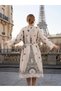 Muslin Kimono 100% Cotton Eiffel Tower Patterned Jacquard Bathrobe Kaftan Dressing Gown Beige - 7