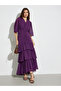 Purple Ruched Waist Tiered Maxi Dress