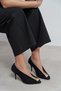 Po Black Suede Transparent Tape Detail Pointed Toe Women's Heeled Shoes