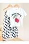 Cherry Printed T-Shirt and Muslin Trousers Two-Piece Set