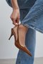 Mehru Taba Patent Leather Belt Detail Pointed Toe Women's Heeled Shoes