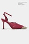 Hannah Burgundy Lace Embroidered Front Metal Detail Ankle Strap Thin Heeled Women's Shoes - 3