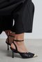 Hannah Black Lace Embroidered Front Metal Detail Ankle Strap Thin Heeled Women's Shoes - 8