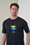 Men's Tropical Themed Palm Tree Printed Round Neck Navy Blue T-Shirt - 3
