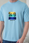 Men's Tropical Themed Palm Tree Printed Round Neck Blue T-Shirt - 3