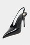 Gloria Black Patent Leather Belt Detail Pointed Toe Women's Heeled Shoes - 6
