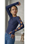 Women's Navy Blue Finger-Looped Slit Sleeve Luxury Blouse - 5