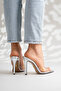Women's Pointed Toe Thin Heeled Transparent Strap Slippers Sona Silver Wrinkled - 6