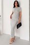 Women's Polka Dot Draped Long Dress – Lycra Midi Maxi Dress with Slit Detail