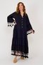 Women's Bohemia Design Tassel Detail Long Raw Black Tunic Dress - 5
