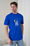 Men's Minimalist Burning Match Illustration Round Neck Cobalt Blue T-Shirt - 2