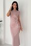 Women's Polka Dot Draped Long Dress – Lycra Midi Maxi Dress with Slit Detail - 7